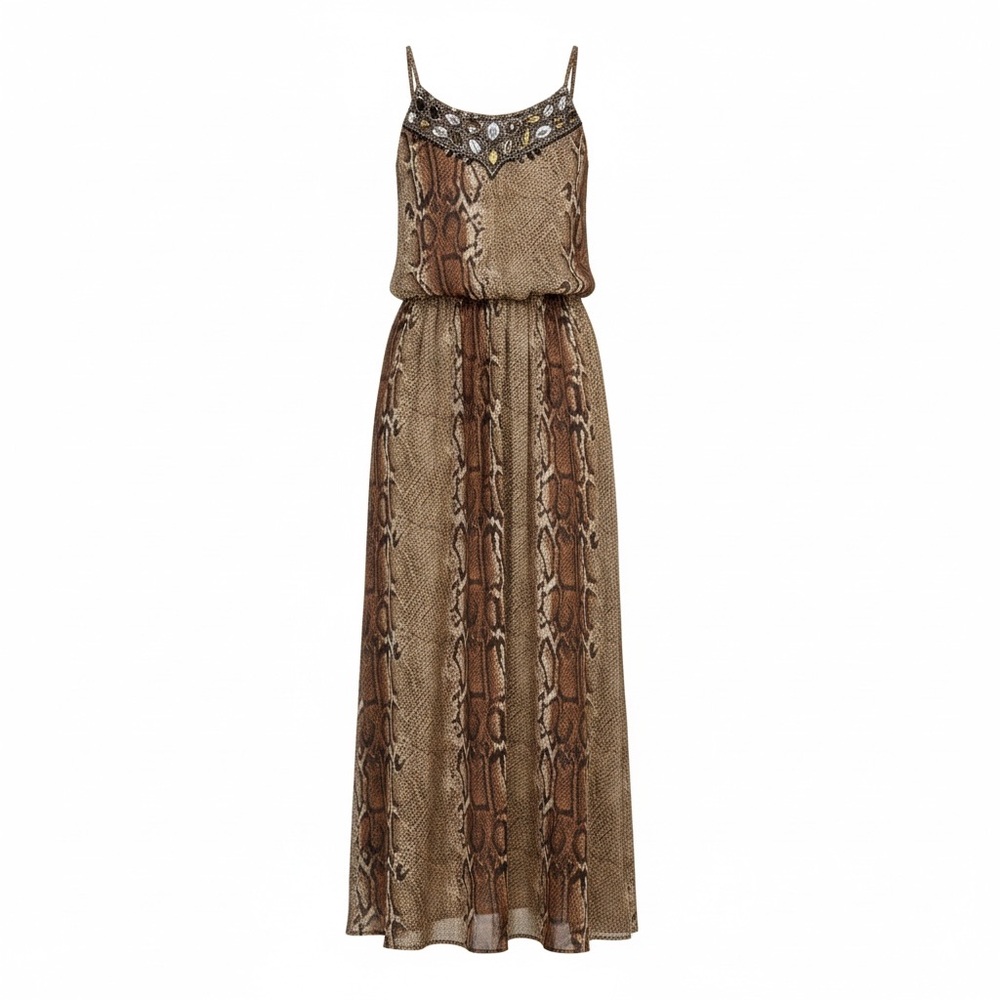 maxi  sleeveless silk animal print dress